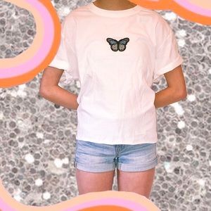 🦋Blue/ Grey Butterfly Cropped T-shirt🦋